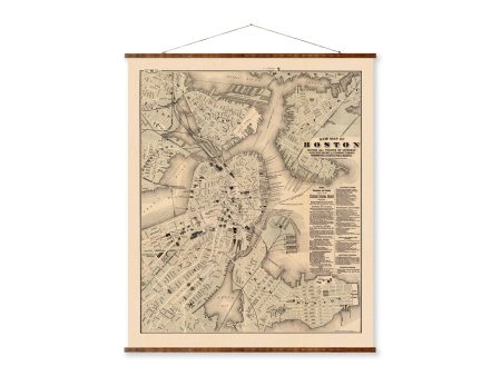 Boston City Map Vintage City Map on Ready to Hang Roll Down Canvas Decorative Wall Decor Map Scroll of Massachusetts Online Hot Sale