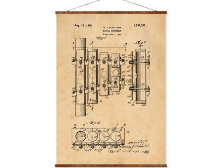 Xylophone Patent Vintage Illustrations Ready to Hang Roll Down Industrial Decorative Canvas Scroll Musicians Studio Decor For Sale