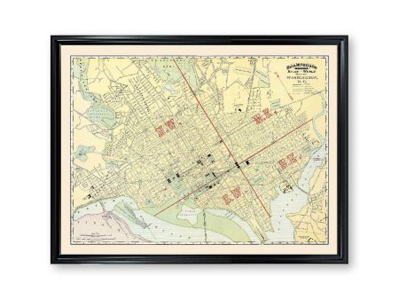 Washington DC Atlas Map Poster Print Vintage Colored Home Wall City Map Decor For Discount