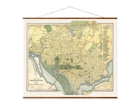 Washington D.C City Map Vintage City Map on Ready to Hang Roll Down Canvas Decorative Wall Decor Map Scroll For Cheap