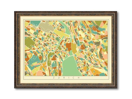 Zurich City Mosaic Art Map Print Vintage Colored Map Modern Home Wall Decor Hot on Sale