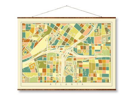 Atlanta Mosaic City Art Map Vintage Colored on Ready to Hang Roll Down Canvas Decorative Antique Wall Decor Map Scroll For Discount