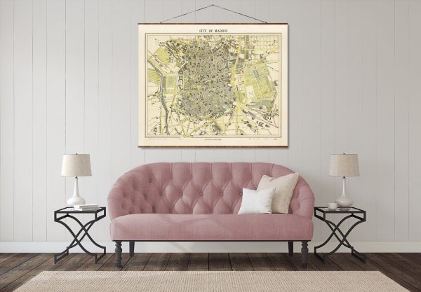 Madrid Map Vintage European City Map on Ready to Hang Roll Down Canvas Decorative Antique Wall Decor Map Scroll of Spain Discount