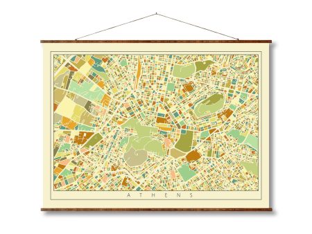 Athens Greece Mosaic City Art Map Vintage Colored on Ready to Hang Roll Down Canvas Decorative Antique Wall Decor Map Scroll Online now