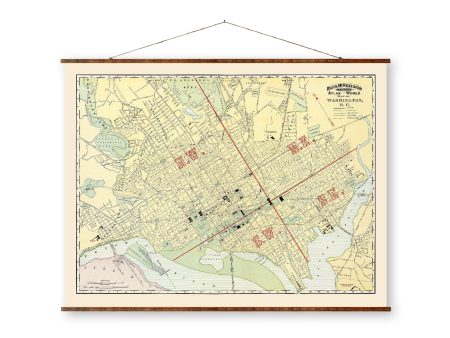 Washington DC Atlas Map Vintage Colored on Ready to Hang Roll Down Canvas Decorative Antique Wall Decor Map Scroll For Discount