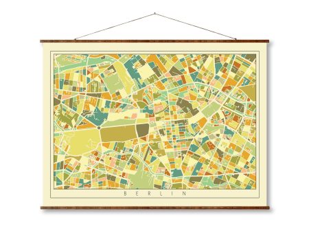 Berlin City Mosaic Art Map Vintage Colored on Ready to Hang Roll Down Canvas Decorative Antique Wall Decor Map Scroll on Sale