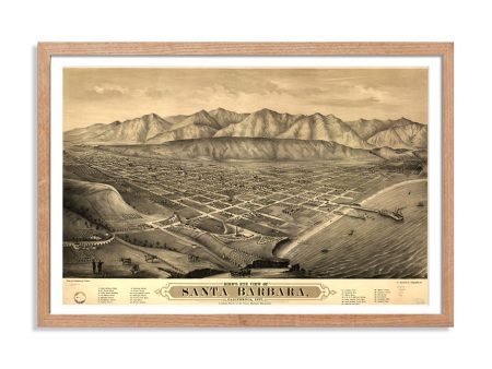 Santa Barbara Map Vintage Pictorial Poster Print on Matte Paper Decorative Antique Wall City Birds Eye View Map Decor of California Online Sale