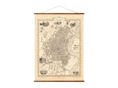 Belfast Ireland Map Vintage European City Map on Ready to Hang Roll Down Canvas Decorative Antique Map Scroll For Cheap