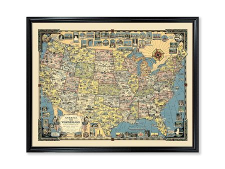 America the Wonderland Color Map Poster Print Vintage Home Wall Decor Online now